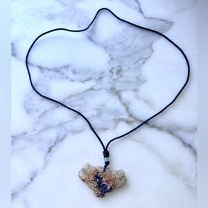 Ancient Jade Auspicious Beast Pendant with black rope necklace